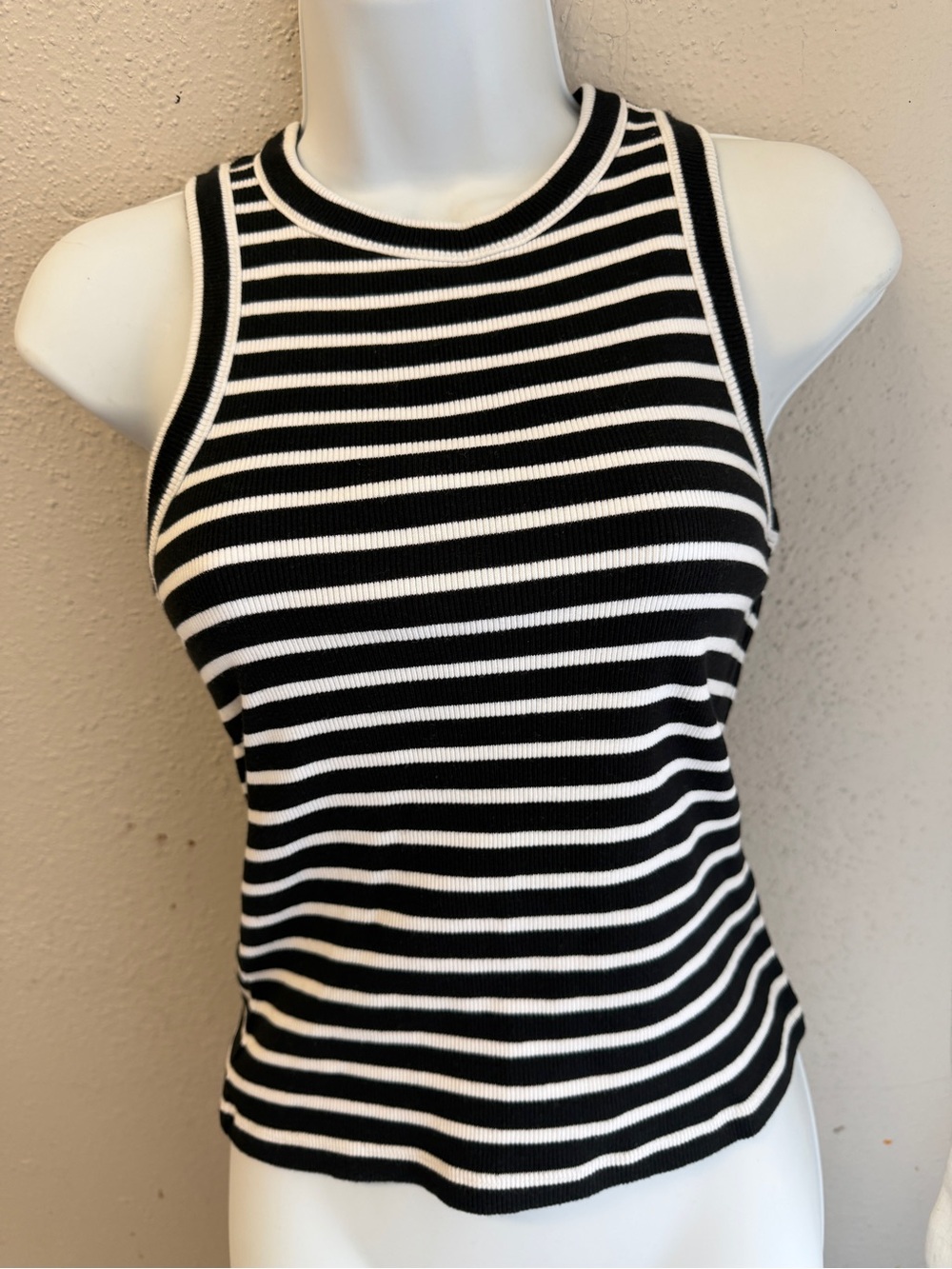 Veronica Beard Black & White Striped Ribbed Tank
